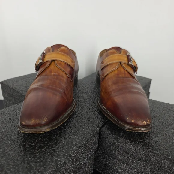 Magnanni Men's 11 M Cognac Brown Leather Single Monk Strap Dress Shoes Spain 132